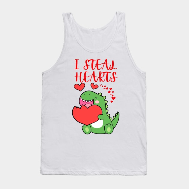 Kids I Steal Hearts Dino Baby Boy and Girl Valentines Day Toddler Tank Top by UltraPod